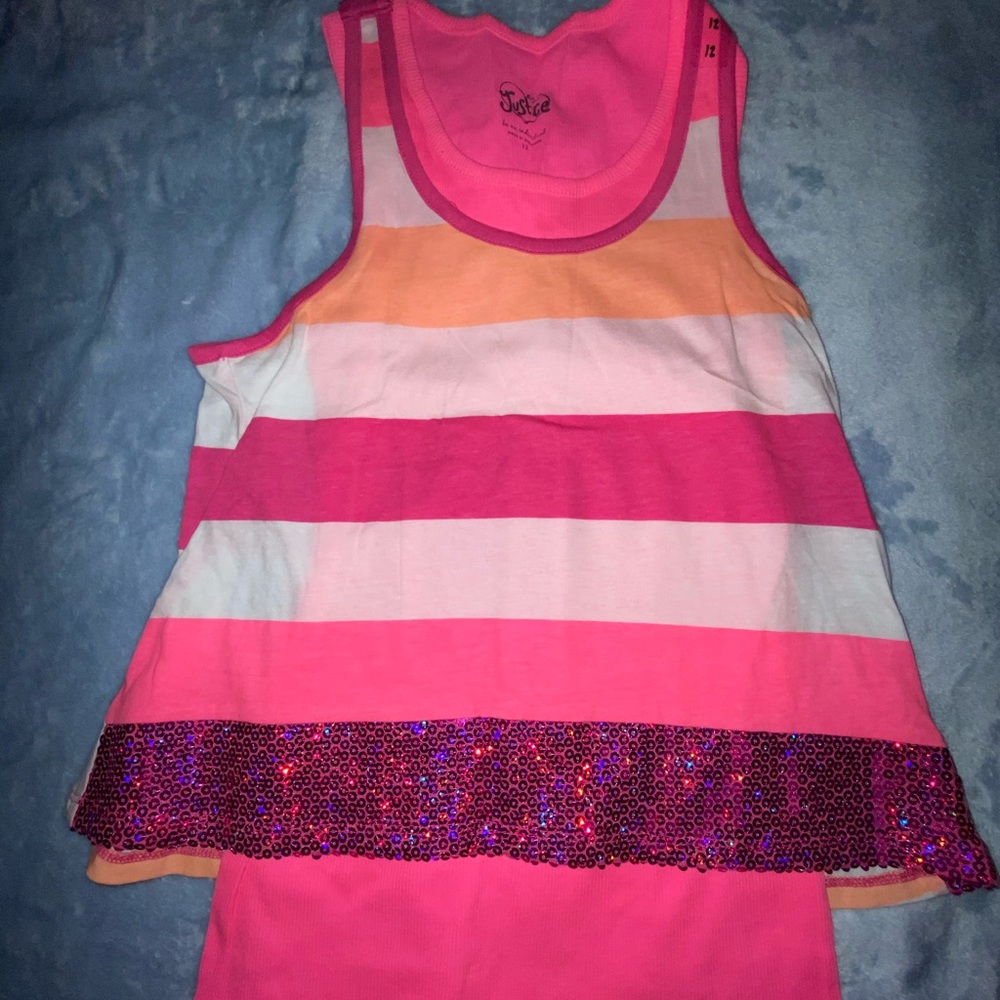 Layered bright pink tank top